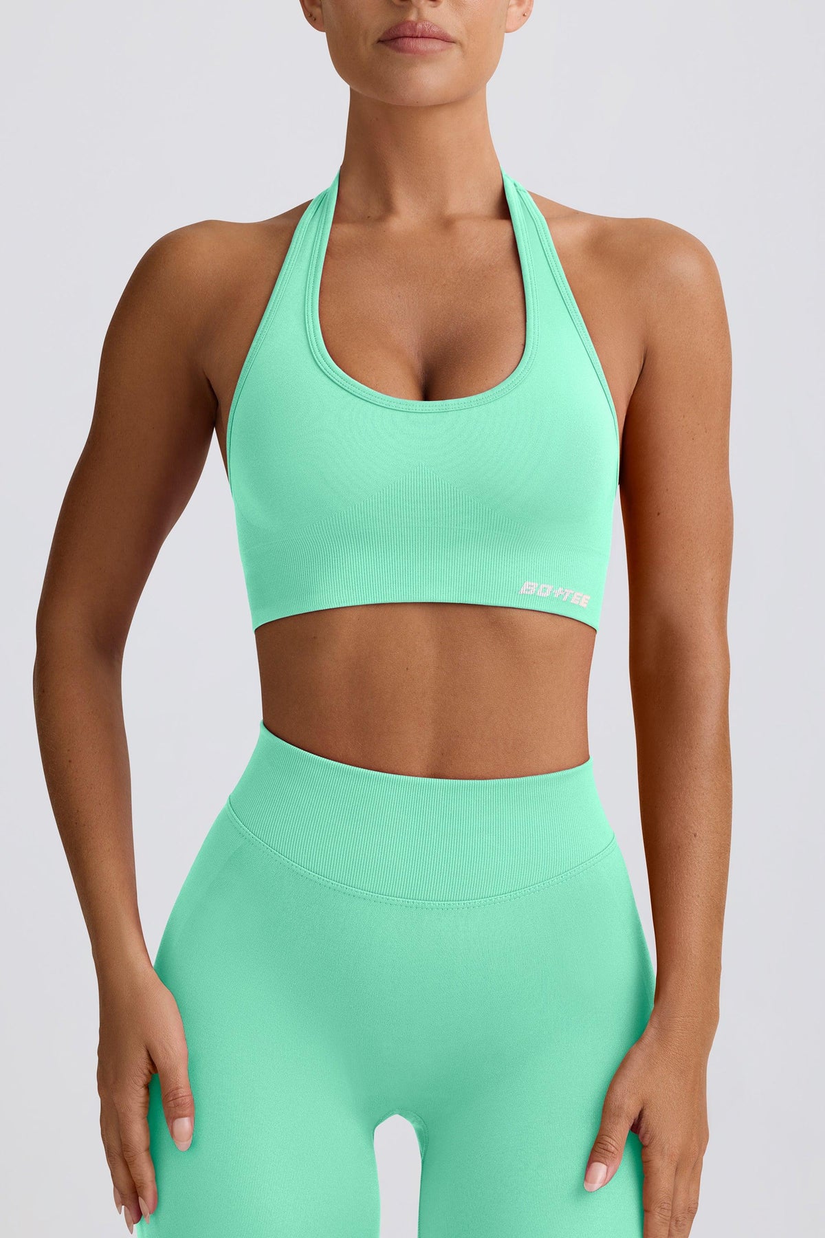 Define Luxe Halterneck Sports Bra In Mint
