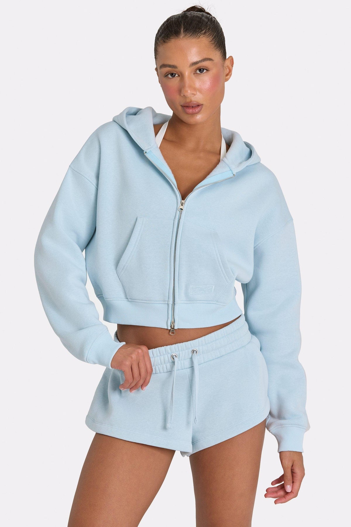 Oversized Zip-up Hoodie In Powder Blue