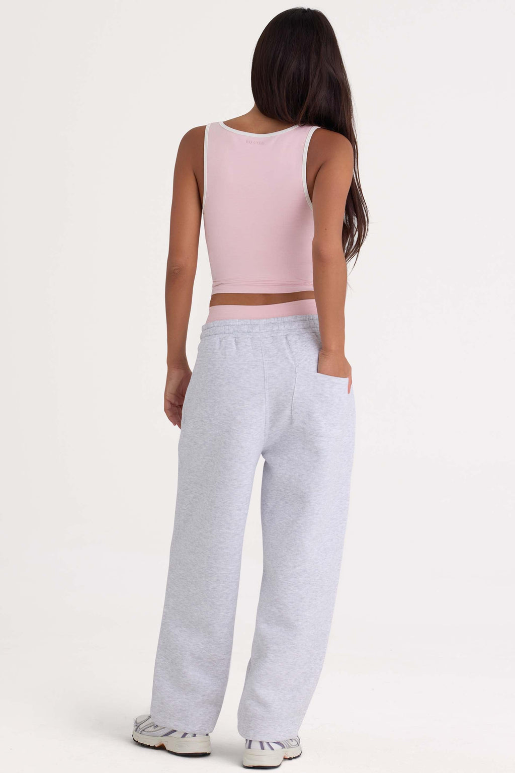 Brushed Cotton Jersey Mid-rise Relaxed Joggers In Grey Marl