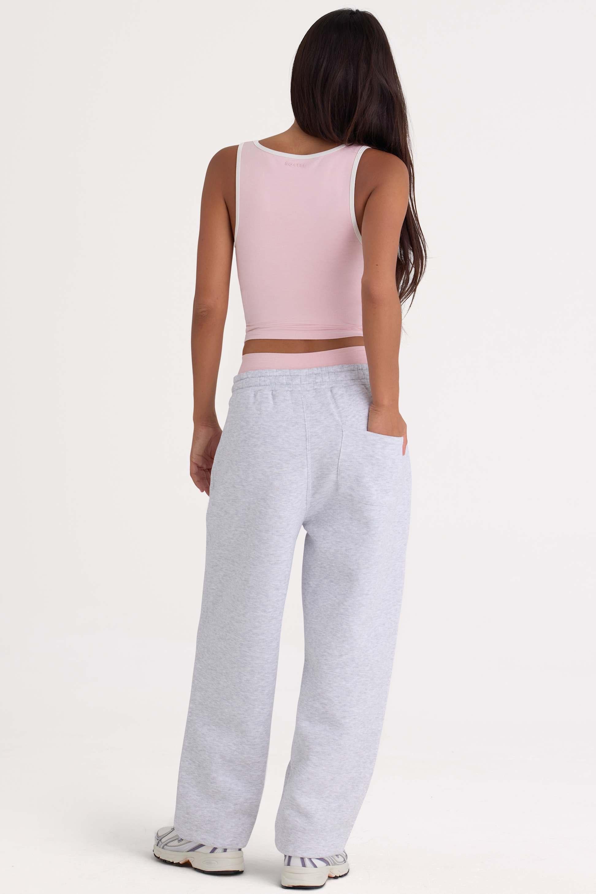 Brushed Cotton Jersey Mid-rise Relaxed Joggers In Grey Marl