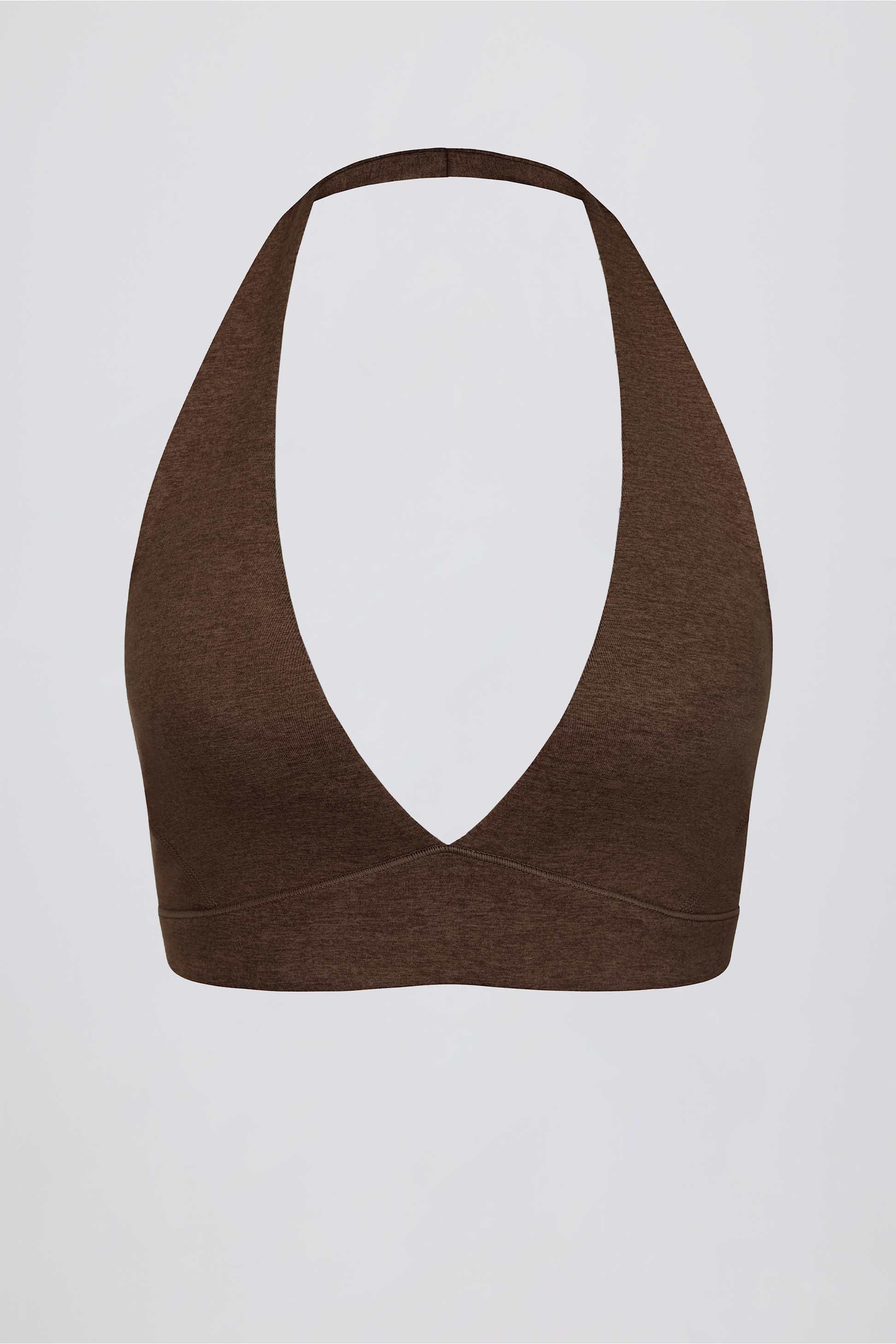 Brushed Jersey V-neck Sports Bra In Pecan Marl