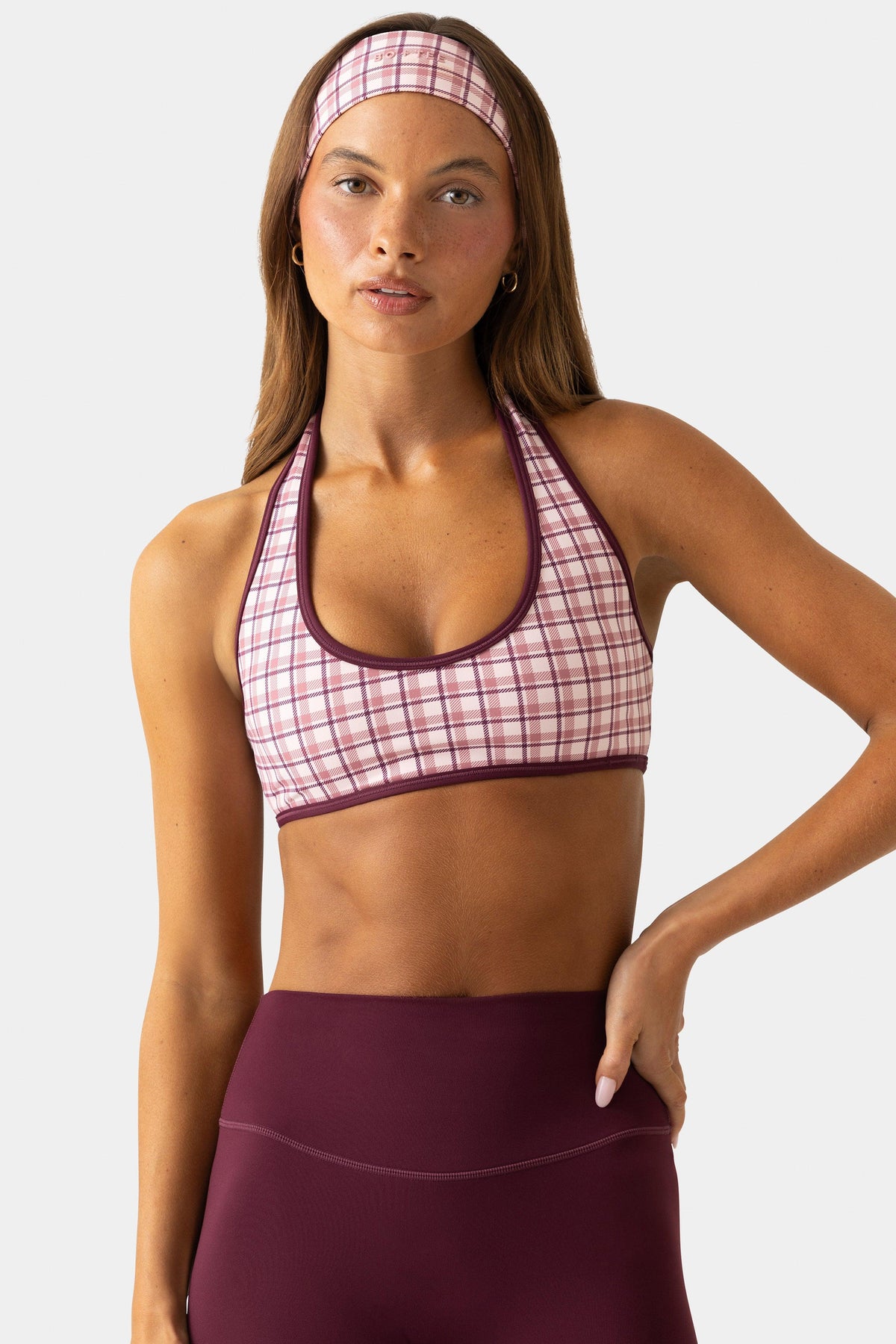 Soft Active Reversible Sports Bra In Berry Plaid
