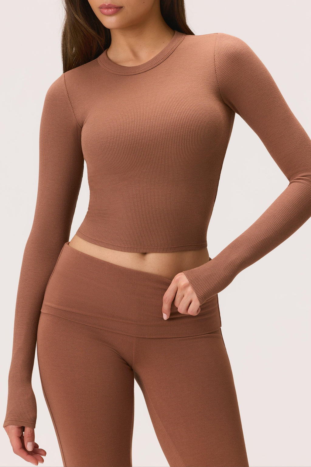 Buttercloud™ Long-sleeve Crop Top In Cocoa