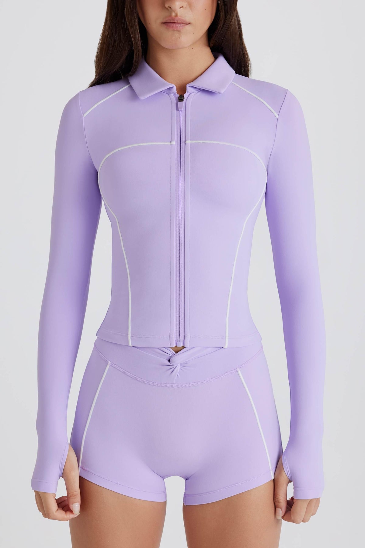 Soft Active Contrast Zip-up Jacket In Lilac