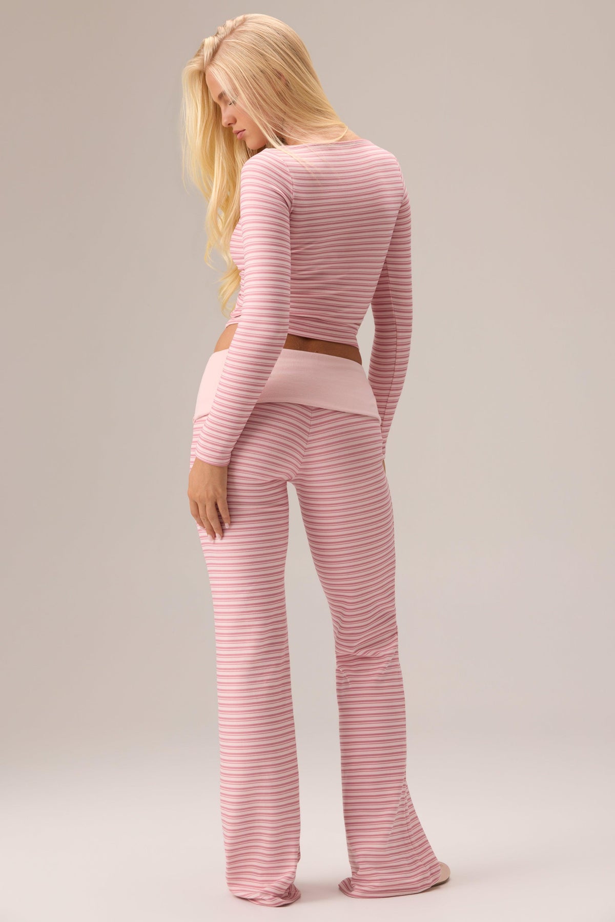 Plush Jersey Long-sleeve Top In Berry Stripe