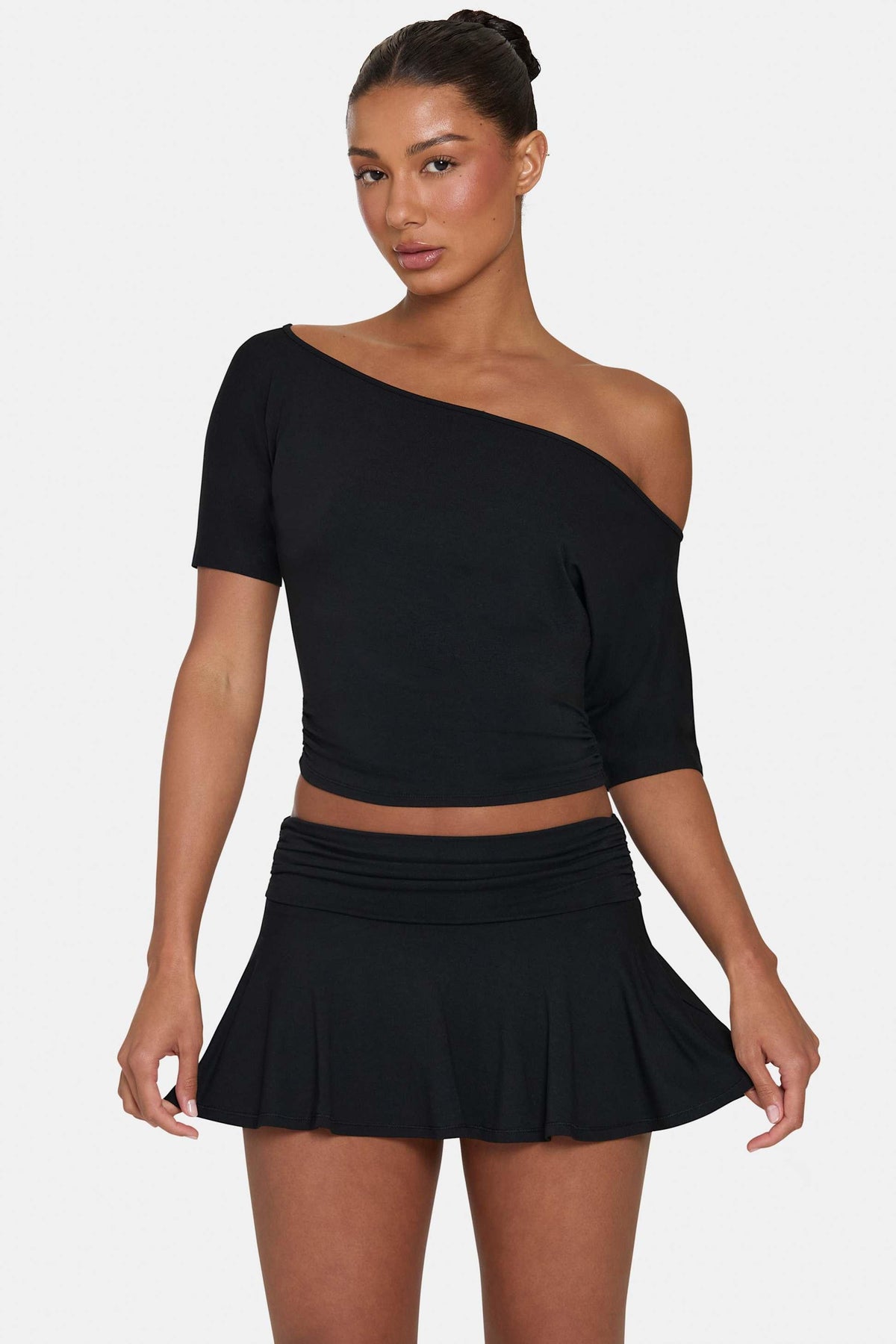 Buttercloud™ Slouchy Off-shoulder Top In Black