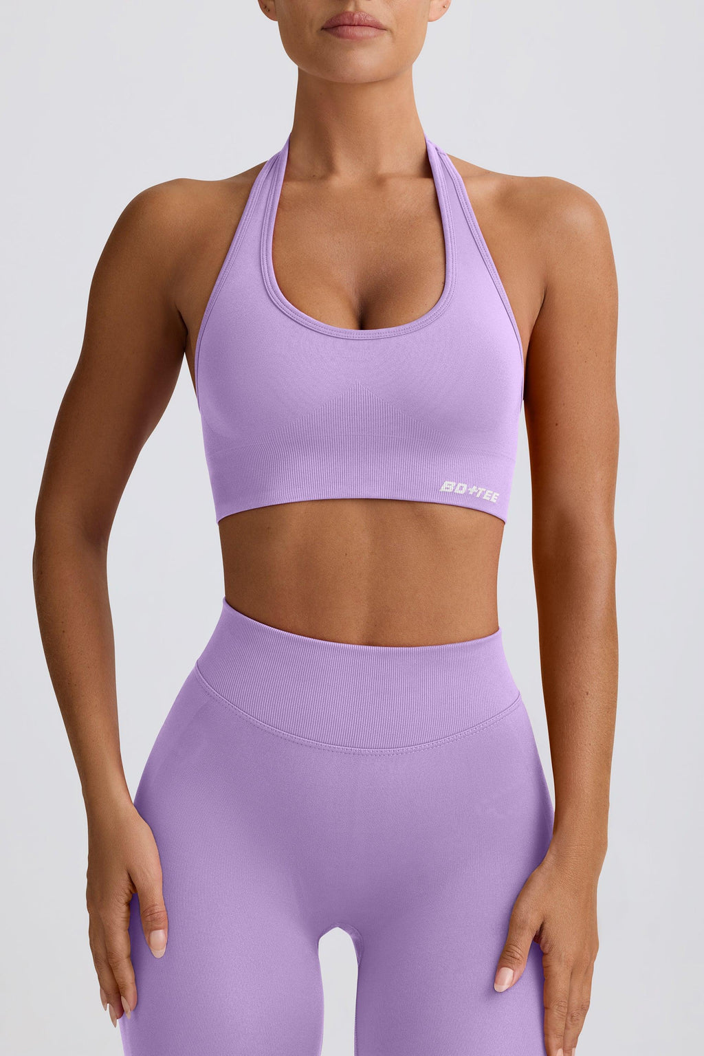 Define Luxe Halterneck Sports Bra In Lilac